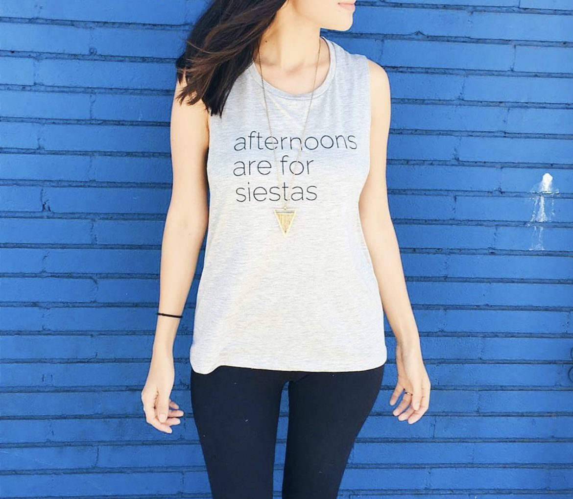 A girl wearing customized sleeveless t-shirt