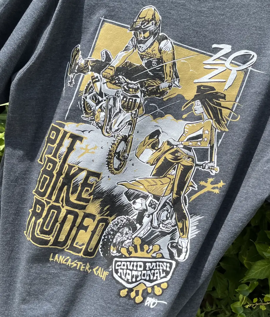 A long shot of the customized biker t-shirt