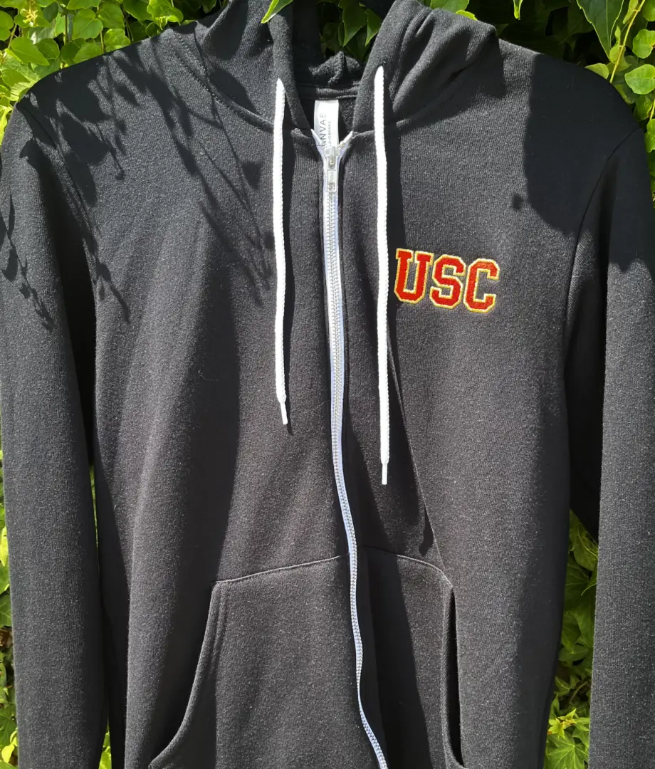 A long shot of the customized hoodie